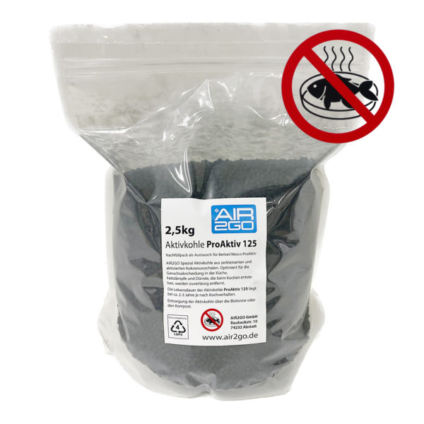2,5kg Aktivkohle ProAktiv 125 mit AntiFisch Beschichtung - Aktivkohle für Berbel Dunstabzug AIR2GO